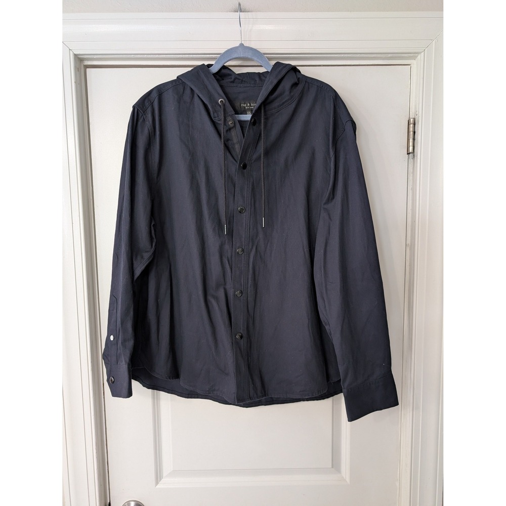 Rag & Bone Men's Navy Blue snap‎ Up Hooded Shirt Jacket XXL Shacket
